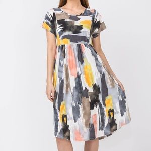 egs by éloges Charcoal & Yellow Watercolor Midi Dress